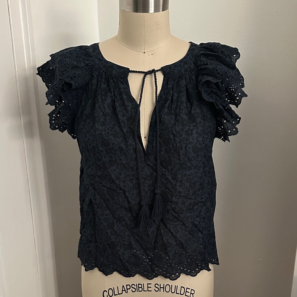 NWOT AE77 Eyelet Ruffle Blouse